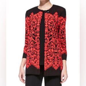 Misook Acrylic Blend Jacket Printed One Button Closure Black Red Plus Size XL